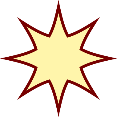 Düz stil on noktalı yıldız patlaması, saydam arkaplanda, sarı dolgu, kırmızı çizgili. Geometrik, soyut, dinamik, enerjik, minimalist, tasarım, vektör