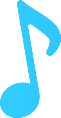 Bright blue stylized eighth note icon is floating on transparent background, flat design. Music, icon, graphic, design, symbol, illustration, element