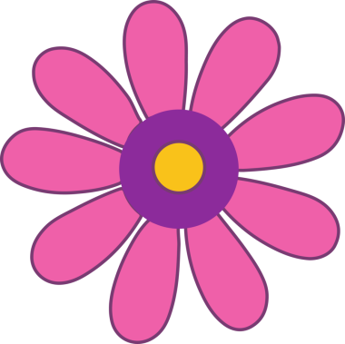 Düz vektör çiçeği, şeffaf arkaplanda mor sarı merkezin etrafında on tane pembe taç yaprağı gösteriyor. Çiçek, botanik, minimalist, dekor, illüstrasyon, doğa, simetri