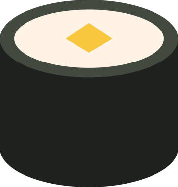 Suşi rulosu şeffaf arka planda duruyor, geometrik şekilli düz tasarımı gösteriyor. Gıda, mutfak, minimalizm, vektör sanatı, grafik tasarımı, modern, geometrik