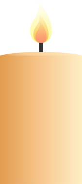 Şekillendirilmiş mum, düz tasarımda şeffaf arkaplanda, gradyan alev ve fitille yanıyor. Süs, manevi, ambiyans, minimalizm, dinginlik, meditasyon, dekoratif