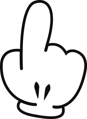 White cartoon glove hand is extending middle finger in flat design, transparent background. Illustration, gesture, expression, minimalism, icon, symbol, communication