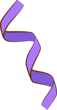 Tek mor kurdele, şeffaf arkaplanda kahverengi kenarlı, havada bükülüyor. Zarif, akıcı, dekoratif, kutlama, dinamik, canlı, süslemeli