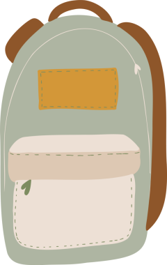 Pastel yeşili sırt çantası, hardal bandı, bej kapaklı, şeffaf arka planlı düz tasarım gösteriyor. Sırt çantası, aksesuarlar, minimalizm, moda, tasarım, açık hava, seyahat