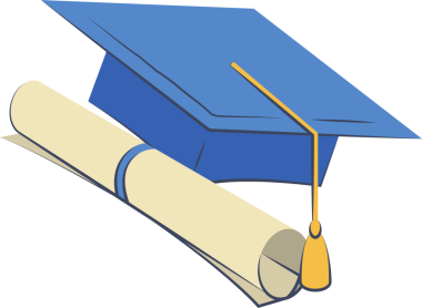 Vektör mavi mezuniyet şapkası, püskül ve diploma saydam arkaplan üzerinde yüzüyor, kopyalama alanı. Eğitim, başarı, kutlama, akademik, başarı, diploma, bilgi