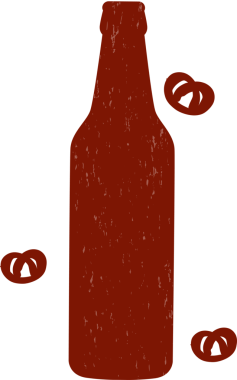 Düz dizayn kırmızı şişe şekli şeffaf arka planda, simit simgeleriyle, kopyalama alanı ile birlikte yüzüyor. Minimalist, abur cubur, içecek, tasarım, ticari, modern, grafik