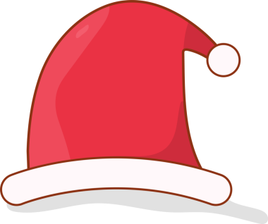 Düz dizayn kırmızı uçlu şapka, beyaz kenarlı ve ponpon şapkalı şeffaf bir zemin üzerinde duruyor. Şenlikli, tatil, aksesuar, mevsimlik, karakter, neşeli, neşeli