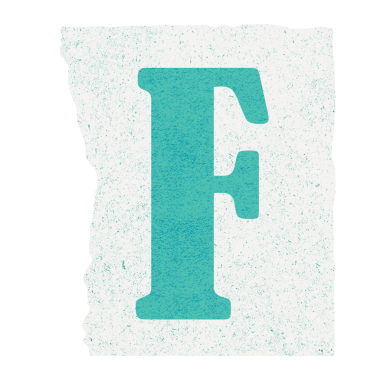 Turkuaz F harfi düz dizayn edilmiş, şeffaf arkaplan şeklinde beyaz grunge dikdörtgeninde yüzüyor. Harf, tipografi, grafik ögesi, minimalist, modern, markalaşma, tasarım