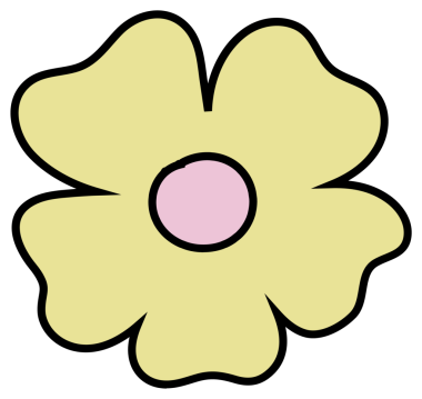 Vektör altı yapraklı çiçek şeffaf arka planda oturuyor, sarı taç yaprakları ve pembe çekirdekleri gösteriyor. İllüzyon, doğa, botanik, minimal, grafik, dekoratif, neşeli