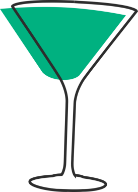 Çamurlu kokteyl camı, şeffaf arkaplanda düz dizayn edilmiş yeşil sıvı gösteriyor. Barbekü, içecek, modern, düz tasarım, konukseverlik, dekorasyon, sanat