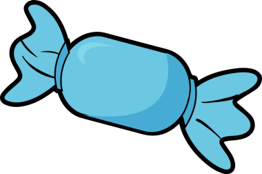 Şeffaf arkaplanda yüzen sarılı şekerler parlak mavi kıvrımlı ambalajlar gösteriyor. Şekerleme, tatlı, tatlı, canlı, neşeli, minimalist, parlak