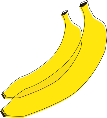 Düz vektör tarzında ve şeffaf arkaplanlı bir çift olgun muz gösteriliyor. Meyve, üretim, sağlıklı beslenme, minimalist, illüstrasyon, atıştırmalık