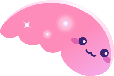 Düz dizayn pembe istiridyeli yarım ay karakteri ışıltılı, şeffaf arka planda yüzüyor. Şirin, kawaii, pastel, kaprisli, neşeli, modern, dijital sanat