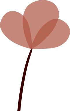 Düz kırmızı çiçek, kavisli sapta şeffaf arkaplan ile üst üste üç taç yaprağı gösteriyor. Botanik, çiçek, minimalizm, doğa, illüstrasyon, tasarım, organik