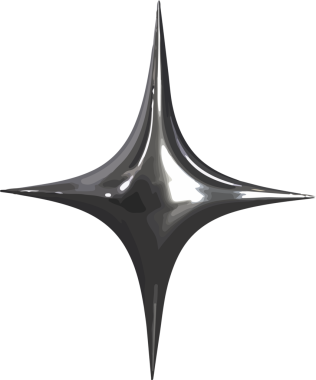 Saydam arkaplanda yüzen soyut cilalı krom yıldız şekli parlak gradyanları gösteriyor. Geometrik, modern, parlak, fütürist, minimalist, metalik, lüks