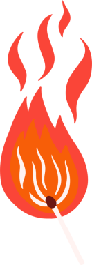 Kibrit çöpü düz dizayn ve şeffaf arkaplan şeklinde stilize alev şekilleri üretiyor. Ateş, ateşleme, kıvılcım, sıcaklık, enerji, minimalizm, grafik tasarım