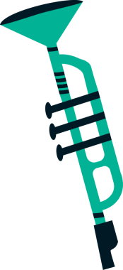 Pirinç trompet ikonu, şeffaf tuval üzerinde çan tüpleri içeren düz tasarım gösteriliyor. Müzik, orkestrasyon, enstrümantal, melodi, performans, sanatsal, grafik tasarım