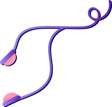 Kablolu kulaklıklar, şeffaf arkaplanda pembe uçlu vektör tasarımında mor kabloyu döngüye sokuyor. Teknoloji, aksesuarlar, ses, müzik, modern, minimalist, aygıtlar