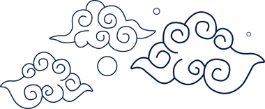 Üç stilize bulut düz dizayn içinde yüzüyor, kıvrımları ve dairesi, şeffaf arkaplanı var. Minimalist, soyut, dekoratif, kusursuz, ruhsal, geleneksel, desen