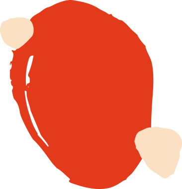 Soyut düz dizayn, şeffaf arkaplanda iki krem şekilli kırmızı-turuncu form gösteriyor. Çağdaş, minimalist, canlı, sanatsal, dijital, geometrik, anlamlı