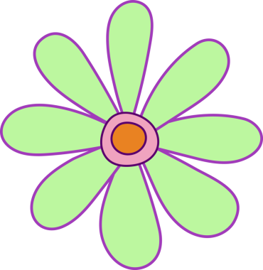 Dokuz yeşil taç yapraklı düz çiçek, açık arkaplanda pembe-turuncu bir merkez. Botanik, çiçek tasarımı, vektör sanatı, doğadan esinlenilmiş, dekoratif, grafik illüstrasyon, modern sanat