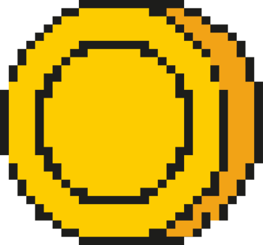 Bir çift pikselli altın sikke şeffaf arka planda yüzüyor, tıkanmış sarı gölgelemeyi gösteriyor. Piksel sanatı, klasik, koleksiyon, oyun tasarımı, dijital para birimi, retro, ikonografi