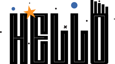 Soyut düz dizayn siyah ve mavi noktalı labirent oluşturuyor, turuncu yıldız, şeffaf arkaplan. Geometrik, modern, minimalist, dijital, kalıp, görsel sanat, kavramsal