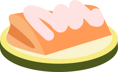 Düz vektör, zeytin yeşili tabakta pembe kremalı, şeffaf arka planda somun şeklinde hamur işi gösteriyor. Hamur işi, fırın, şekerleme, tatlı, şeker, minimalist