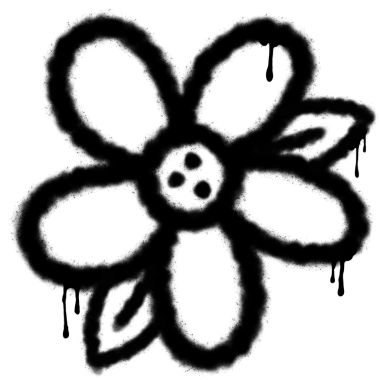 Çiçek silueti, şeffaf arka planda sprey boyayla boyanmış görünümü gösteriyor, boya damlaları var. Graffiti, kentsel, sanatsal, şablon, anlamlı, soyut, çağdaş