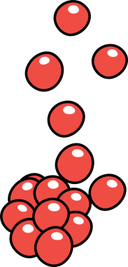 Parlak kırmızı küreler kümeleniyor ve 3D render içinde yüzüyor, şeffaf arkaplan. Soyut, geometrik, modern, minimalist, görsel efektler, dijital sanat, canlı