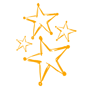 Beş el yapımı yıldız şekli şeffaf arka planda, fırça darbesi şeklinde yüzüyor. Soyut simgeler, dekoratif tasarım, sanatsal illüstrasyon, yaratıcı motifler, dijital sanat eserleri, grafik unsurları, görsel markalaşma