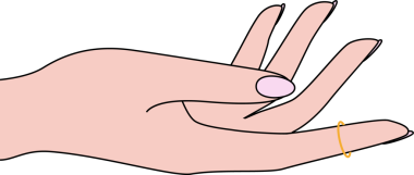 Çizgi filmlerdeki stilize edilmiş el, pembe tırnaklı, ince altın yüzüklü, şeffaf arka planda tutuluyor. İllüzyon, mücevher, minimalist, moda, aksesuar, kadınsı, tasarım