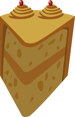 Düz dizayn katmanlı pasta dilimi, şekerleme spiralleri, arka planda kirazlar, kopyalama alanı gösteriyor. Tatlı, pasta, şekerleme, tatlı, kutlama, minimalizm, vektör