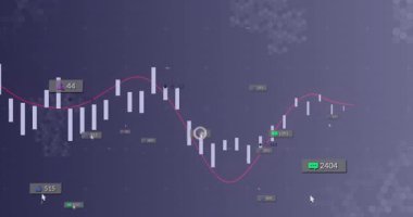 Mor ızrak çizgisi canlandırma çubukları, morumsu çizgi görünümü, zirvede ölçümleri patlatma ve sonra solgunlaşan etiketler. Veri görselleştirme, analitik, gösterge paneli, dijital arayüz, finansal tablo, kullanıcı bağlantısı, eğilim analizi