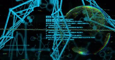 Veri bandı yükselen kafes kirişleri kod kaydırma küresini birbirine bağlıyor dönüşümlü olarak şebekeyi gösteriyor. Siber uzay, dijital, fütüristik, teknoloji, veri, bağlantı, yenilik