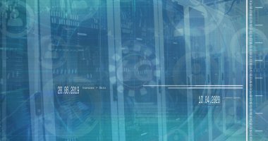 İkili kod, zaman çizelgesi çubukları ve tarih etiketleriyle veri merkezinde sunucu rafları dizilimi gösteriliyor. Teknoloji, siber güvenlik, ağ, altyapı, yenilik, dijital, verimlilik