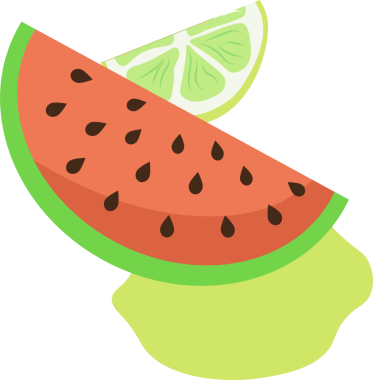 Düz dizayn karpuz dilimi, şeffaf arkaplana damlayan limon diliminin üzerinde yüzüyor. Meyve, tazelik, yaz, canlı, minimalizm, sağlıklı, ferahlatıcı