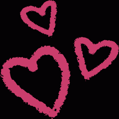 Üç tane karalanmış pembe kalp fırça darbesi şeklinde şeffaf tuval üzerinde çapraz olarak yüzüyor. Romantik, aşk, sevgi, sanatsal, kaprisli, renkli, dışavurumcu