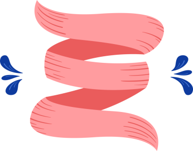 Soyut pembe kurdele, şeffaf arkaplanda koyu mavi damlalarla düz dizayn içinde dönüyor. Özet, zarafet, akış, akıcılık, minimalizm, dekorasyon, sanatçılık