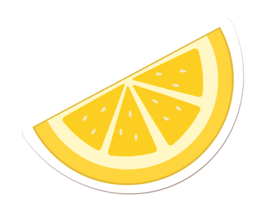 Düz dizayn limon dilimi segmentli hamurla ve şeffaf arkaplanda tohumlarla gösteriliyor. Citrus, cuisine, minimalizm, ferahlık, sağlık, grafik, vektör