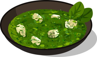 Düz tasarım yeşil çorba kasesi şeffaf arkaplanda tofu küpleri ve bitki yaprakları gösteriyor. Sağlıklı, mutfak, minimalizm, organik, vejetaryen, aşçılık, tazelik