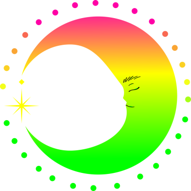 Düz eğimli hilal yüzeyi, şeffaf tabakada noktalı halka, yıldız patlaması ve elmas gösteriyor. Tuhaf, göksel, mistik, minimalist, dekoratif, fantezi, markalaşma