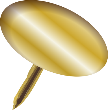 Altın raptiye 3D açıyla yüzüyor yansıtıcı parıltı, şeffaf arkaplan, kopyalama alanı gösteriyor. Metalik, minimalist, lüks, kırtasiye, ofis, marka, modern