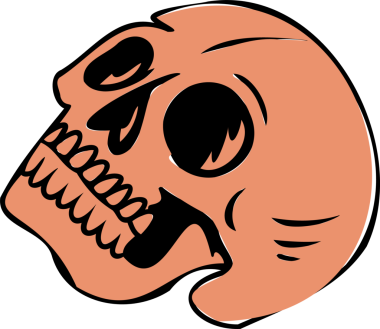 Şekil verilmiş turuncu kafatası, şeffaf arkaplanda düz dizayn edilmiş cesur çizgiler gösteriyor. İllülasyon, simge, minimalist, pop sanat, grafik tasarımı, cadılar bayramı, dijital sanat