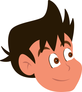 Düz tasarımcı çocuğun kafası profilde gösteriliyor. Dikenli saçları, büyük gözleri ve şeffaf bir geçmişi var. Vektör illüstrasyonu, çocuklar, neşeli, canlı, çizgi film karakteri, gençlik, masumiyet