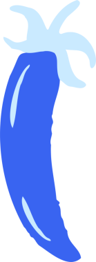 Düz vektör illüstrasyonu, şeffaf arkaplanda süzülen mavi biber şeklini gösteriyor. Minimalist, soyut, canlı, modern, dijital, grafik tasarımı, mutfak