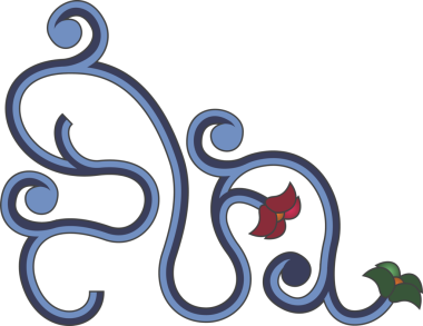 Mavi asmaları, dairesel düğümleri, kırmızı yaprakları, şeffaf arkaplanda yeşil yaprakları gösteren düz bir tasarım. Süslü, çiçekli, dekoratif, desenli, yeni sanat, botanik, zarif