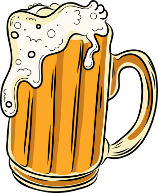 Stilize bira bardağı köpüklü köpükler saçıyor ve düz tasarımda yükselen kabarcıklar, şeffaf arka plan. El işi, ferahlatıcı, kutlama, içecek, dijital illüstrasyon, grafik tasarım, boş zaman