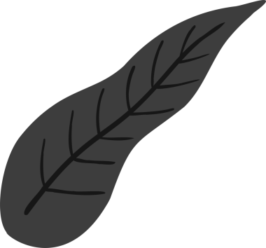 Düz tasarım yaprak silueti, koyu gri ve siyah damarlarla şeffaf arka planda yüzüyor. Minimalist, doğa, organik, botanik, vektör, illüstrasyon, çevre dostu