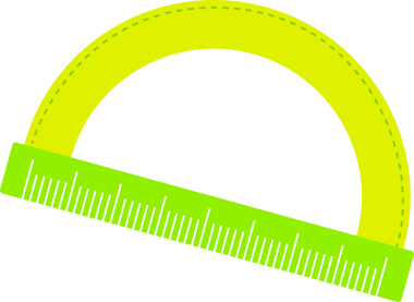 Düz vektör, sarı-yeşil açıölçer ile şeffaf arkaplanda kireç yeşili cetveli üst üste bindiriyor. Geometrik, eğitici, tasarım, mühendislik, ölçüm, bilim, araçlar